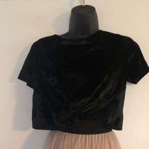 The Cutest Black Velvet Knot Front Crop Top